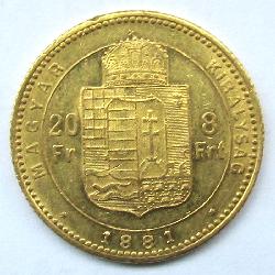 Rakousko-Uhersko 20 Fr / 8 Frt 1881 KB