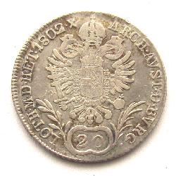 Austria Hungary 20 kreuzer 1802 B