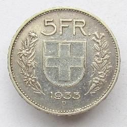 Switzerland 5 francs 1933 B