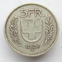 Switzerland 5 francs 1931 B
