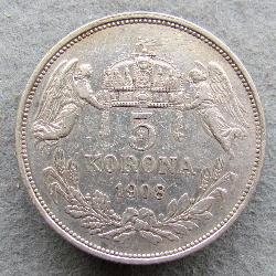 Austria Hungary 5 Krones 1908 KB