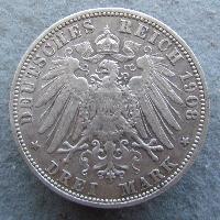 Württemberg 3 Mark 1908 F