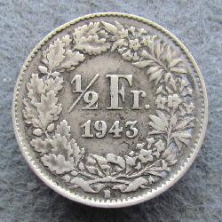 Швейцария 1/2 франка 1943 B