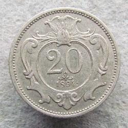 Austria Hungary 20 hellers 1894