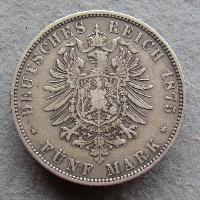 Saxony 5 mark 1875 E