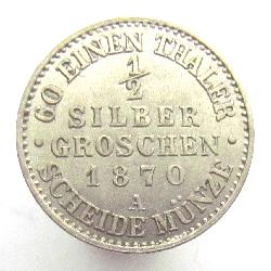 Prusko 1/2 stříbrných haléřů 1870 A