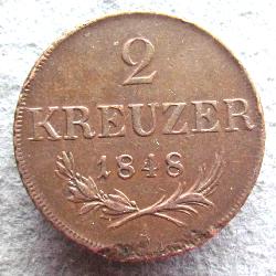 Rakousko-Uhersko 2 kreuzer 1848 A