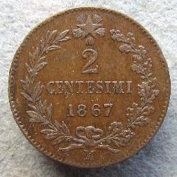Italy 2 centesimo 1867 M