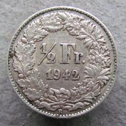 Швейцария 1/2 франка 1942 B