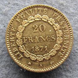 Франция 20 франков 1871 А