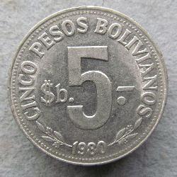 Bolívie 5 pesos 1980