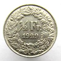 Švýcarsko 1/2 frank 1929 B