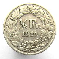 Switzerland 1/2 Franc 1921 B