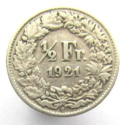 Switzerland 1/2 Franc 1921 B