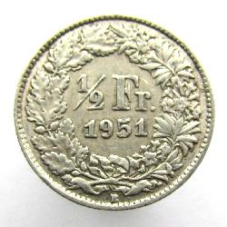 Switzerland 1/2 Franc 1951 B