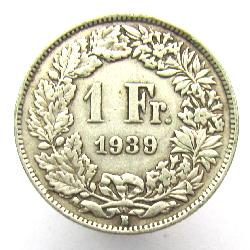 Швейцария 1 франк 1939 B