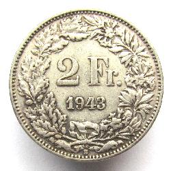 Швейцария 2 франка 1943 B