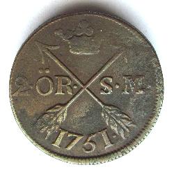 Schweden 2 ore 1751 SM